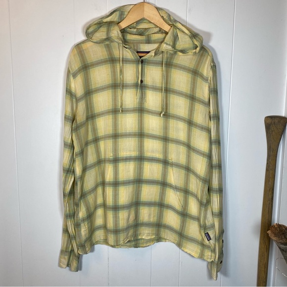 Patagonia Other - Patagonia Steersman Organic Cotton Hoodie Check Plaid Yellow Shirt Button Henley